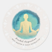ターコイズゴールド水彩ヨガ瞑想インストラクター ラウンドシール (正面)