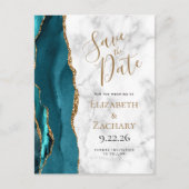 ターコイズゴールド瑪瑙大理石デザインのSave the Date 案内ポストカード (正面)