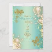 ターコイズゴールド蝶のウェディングエンゲージメント 招待状 (裏面)