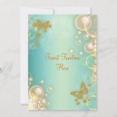 ターコイズゴールド蝶ウェディングエンゲージメント 招待状 (正面)