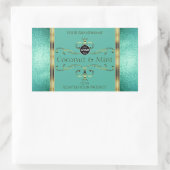 ターコイズゴールド製品ラベル ロゴ付きグリッターボーダー 長方形シール (バッグ)