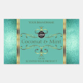 ターコイズゴールド製品ラベル ロゴ付きグリッターボーダー 長方形シール (正面)