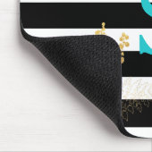 ターコイズゴールド フラワー モノグラム ブラック ホワイト ストライプ マウスパッド (コーナー)