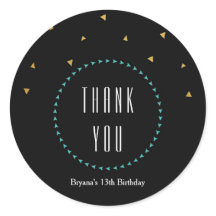 ターコイズゴールド＆ブラックトライアングル モダンパーティーステッカー