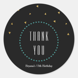 ターコイズゴールド＆ブラックトライアングル モダンパーティーステッカー ラウンドシール