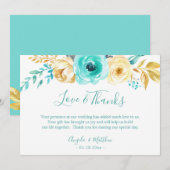 ターコイズゴールド ボタニカル フラワー ウェディング サンクス サンキューカード (正面/裏面)