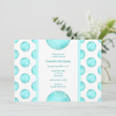 ターコイズサッカーボールのパターンガーリー誕生日 招待状 (スタンド正面)