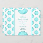 ターコイズサッカーボールのパターンガーリー誕生日 招待状 (正面/裏面)