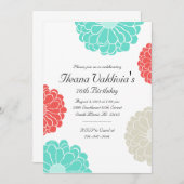 ターコイズサンゴ《植物》百日草フラワー誕生日招待状 招待状 (正面/裏面)