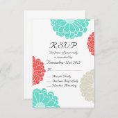 ターコイズサンゴ《植物》百日草花結婚式RSVP 出欠カード (正面/裏面)