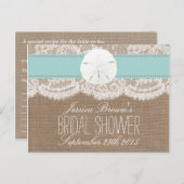 ターコイズサンドドルビーチブライダルシャワーレシピ インビテーションポストカード (正面/裏面)