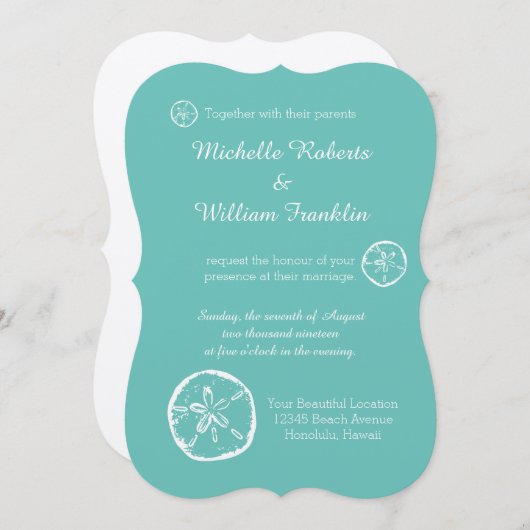 ターコイズサンドドルビーチ結婚式招待状 招待状 (正面/裏面)