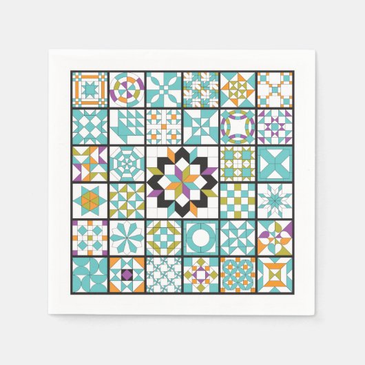 ターコイズサンプラモダンキルトナプキンズ スタンダードカクテルナプキン (正面)