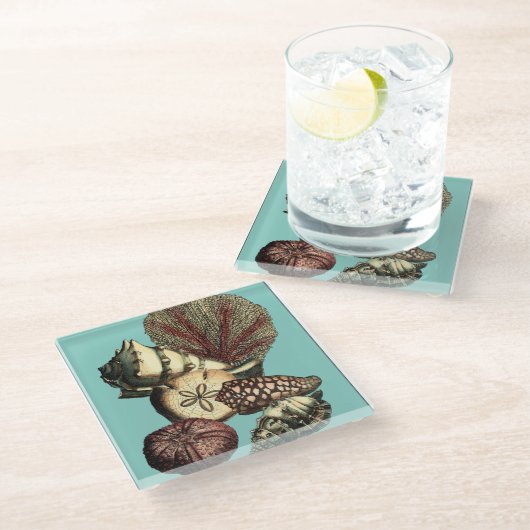 ターコイズシェルアンドレッドコーラルコレクション ガラスコースター (アングル)