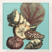 ターコイズシェルアンドレッドコーラルコレクション ガラスコースター (正面)