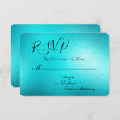 ターコイズシックアクアブルーウェディングRSVP エンクロージャーカード (正面/裏面)