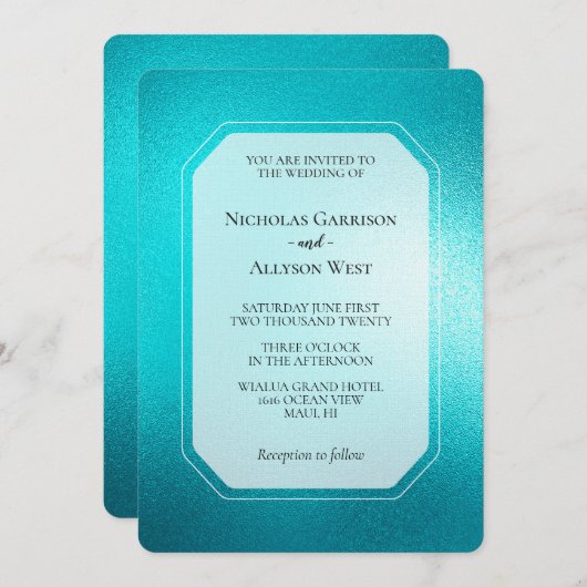 ターコイズシックアクア結婚ブルー 招待状 (正面/裏面)