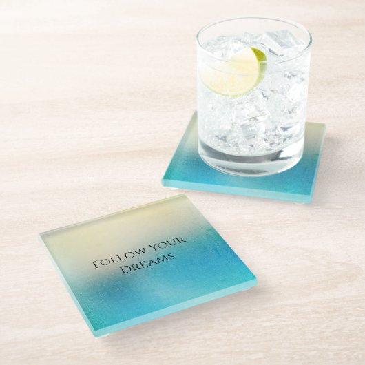 ターコイズシックホワイトアクアブルー ガラスコースター (アングル)