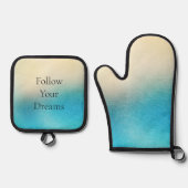 ターコイズシックホワイトアクアブルー 鍋つかみ&鍋敷きセット (正面)