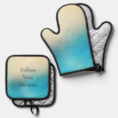 ターコイズシックホワイトアクアブルー 鍋つかみ&鍋敷きセット (正面/裏面)