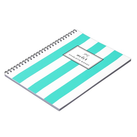ターコイズシック垂直ストライプパーソナライズされた ノートブック (左側)