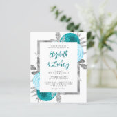 ターコイズシルバーのフラワーモチーフがエレガントな結婚式の招待状 (スタンド正面)
