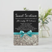 ターコイズシルバーグリッタースウィート16パーティの招待状 招待状 (スタンド正面)