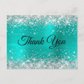 ターコイズシルバーグリッター 75歳の誕生日お礼 ポストカード (正面)