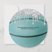 ターコイズシルバードリップバスケットボール招待状 招待状 (裏面)