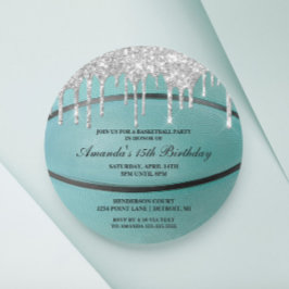 ターコイズシルバードリップバスケットボール招待状 招待状