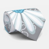 ターコイズシルバーホワイトデイジーワイルドフラワー結婚ズ ネクタイ (ロール)