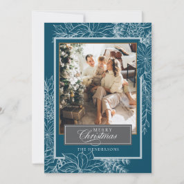 ターコイズシルバーボタニカルメリークリスマスフォト シーズンカード
