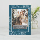 ターコイズシルバーボタニカルメリークリスマスフォト シーズンカード (スタンド正面)