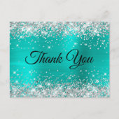 ターコイズシルバーラメ 75歳 誕生日 サンクス ポストカード (正面)