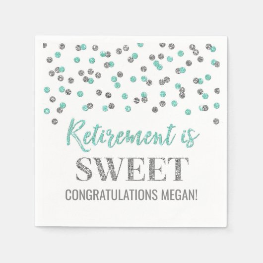 ターコイズシルバー紙吹雪リタイアズスウィート スタンダードカクテルナプキン (正面)