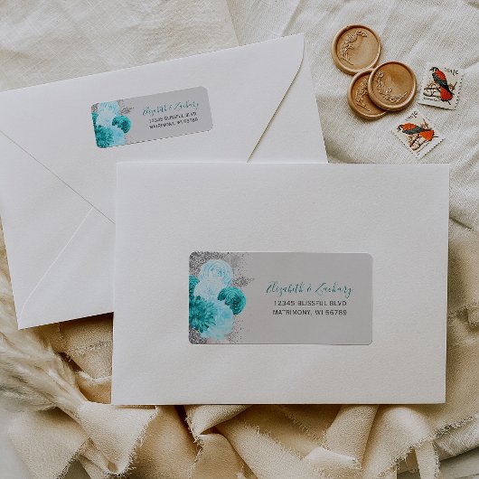 ターコイズシルバー結婚フローラ差出人住所 ラベル