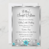 ターコイズシルバー フラワー スワール スウィート16 招待状 (正面)