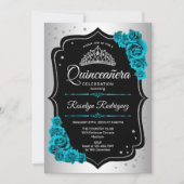 ターコイズシルバー ブラック ティーンエイジャーのお姫様の誕生日パーティー 招待状 (正面)
