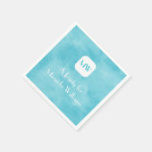 ターコイズシンプルとシックアクア名モノグラム スタンダードカクテルナプキン (角)