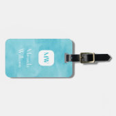 ターコイズシンプルとシックアクア名モノグラム ラゲッジタグ (正面横)