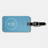 ターコイズシンプルクラシーアクアスカイブルーレザーロ ラゲッジタグ (正面横)