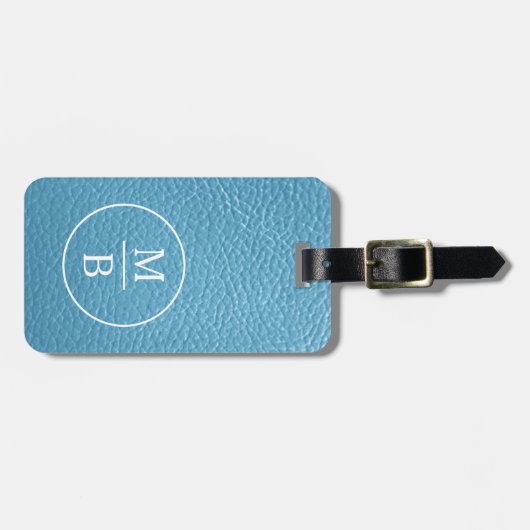ターコイズシンプルクラシーアクアスカイブルーレザーロ ラゲッジタグ (正面横)