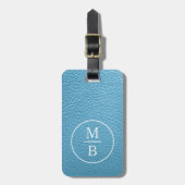 ターコイズシンプルクラシーアクアスカイブルーレザーロ ラゲッジタグ (正面縦)