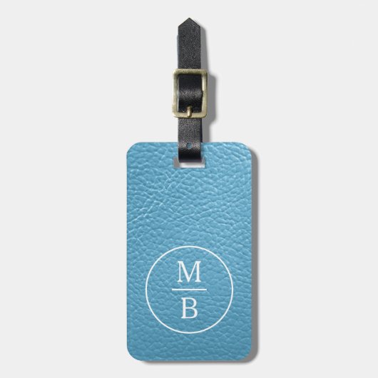 ターコイズシンプルクラシーアクアスカイブルーレザーロ ラゲッジタグ (正面縦)