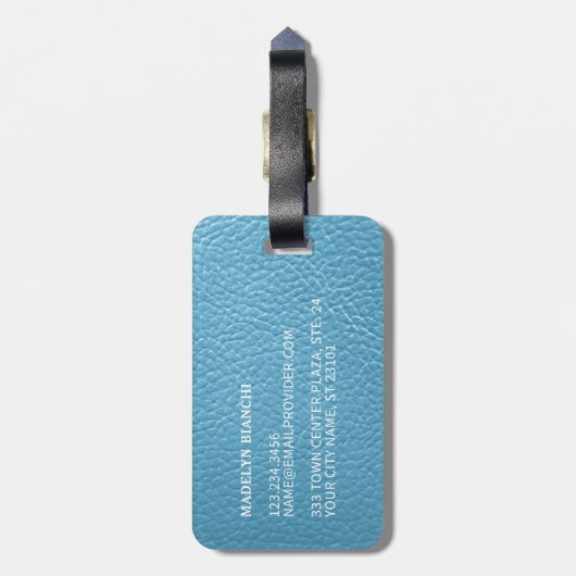 ターコイズシンプルクラシーアクアスカイブルーレザーロ ラゲッジタグ (裏面縦)