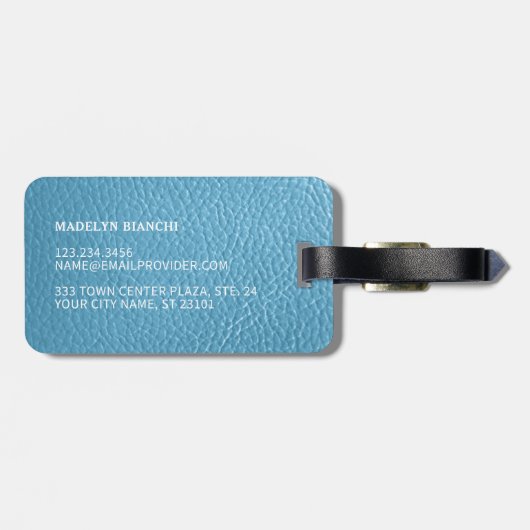 ターコイズシンプルクラシーアクアスカイブルーレザーロ ラゲッジタグ (裏面横)
