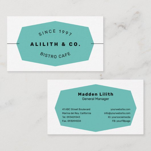 ターコイズシンプルサンセリフフォント名刺 名刺 (正面/裏面)