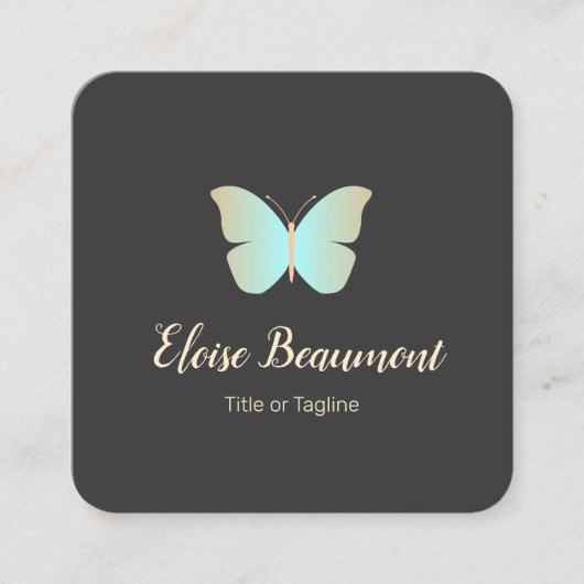ターコイズシンプルバタフライロゴ スクエア名刺 (正面)