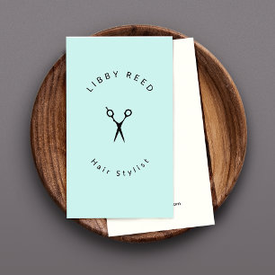 ターコイズシンプルブルーヘアスタイリストはさみサロン 名刺