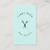 ターコイズシンプルブルーヘアスタイリストはさみサロン 名刺 (正面)